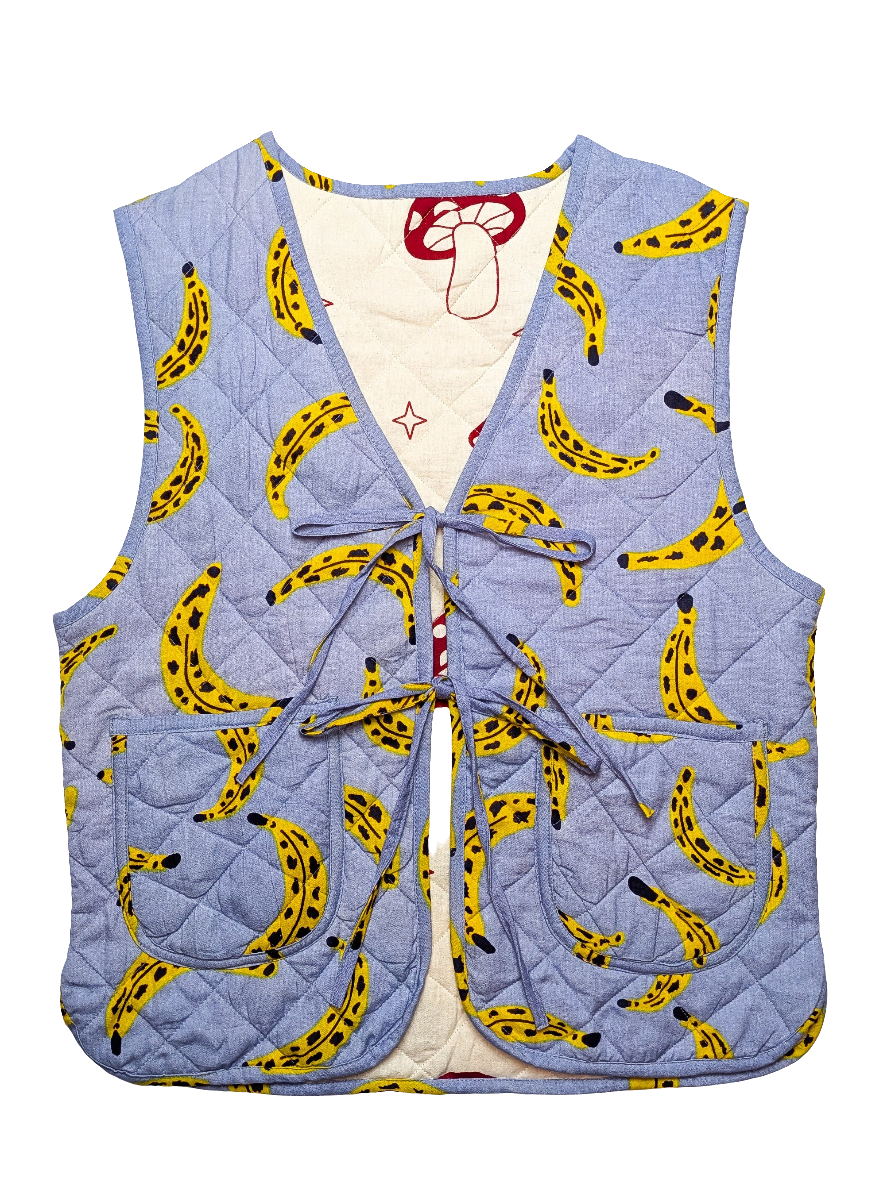 Cool Banana / Magic Mushroom reversible quilted waistcoat