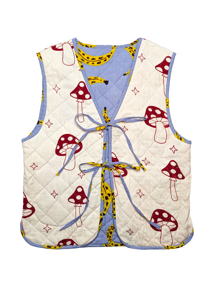 Cool Banana / Magic Mushroom reversible quilted waistcoat