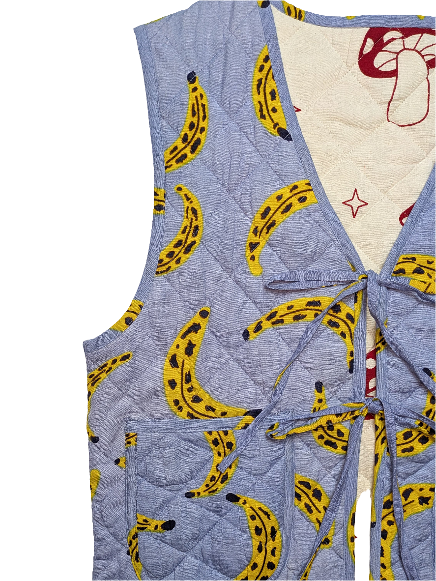 Cool Banana / Magic Mushroom reversible quilted waistcoat