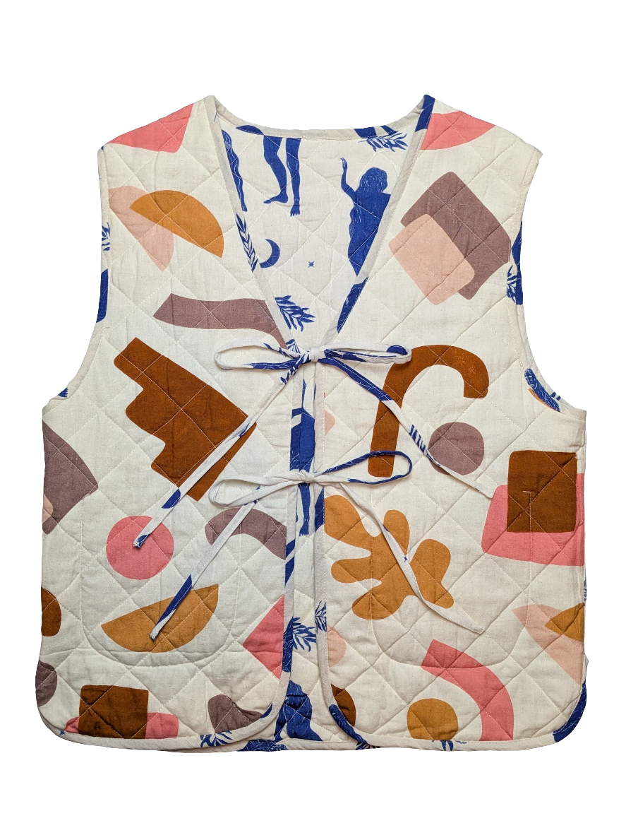 Moonlight & Abstract reversible quilted waistcoat