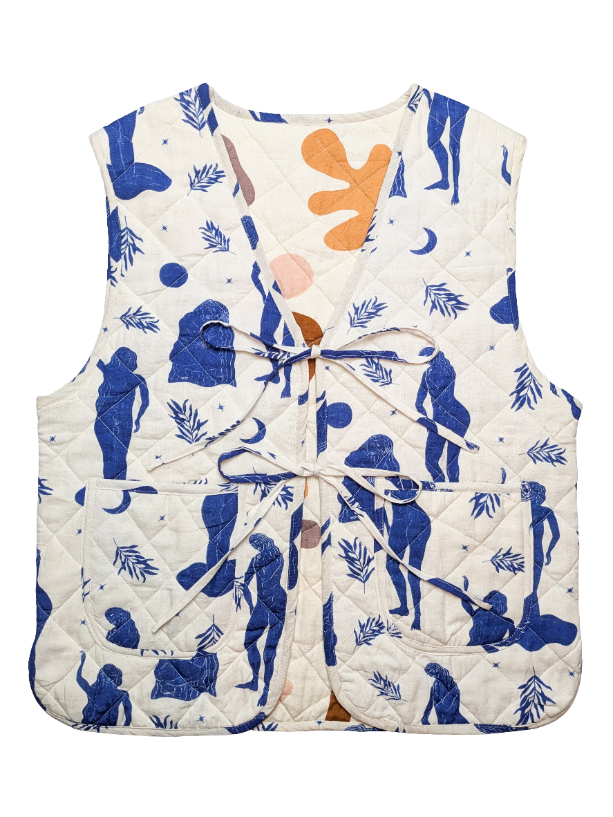 Moonlight & Abstract reversible quilted waistcoat