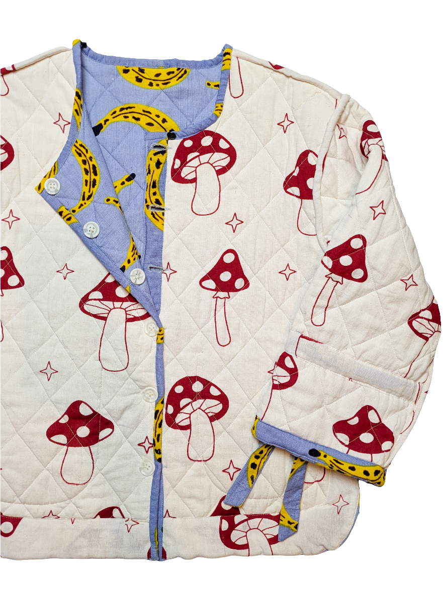 Cool Banana / Magic Mushroom reversible quilted jacket