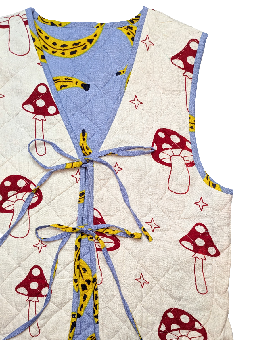 Cool Banana / Magic Mushroom reversible quilted waistcoat