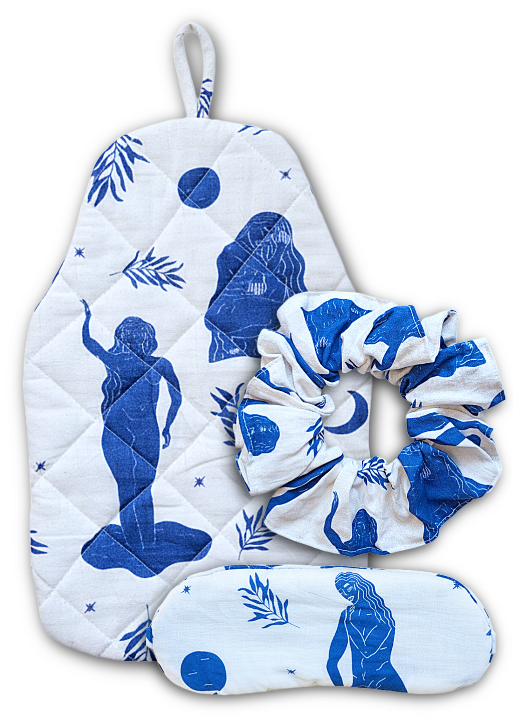 blue and white art print female body line drawing sleep gift set