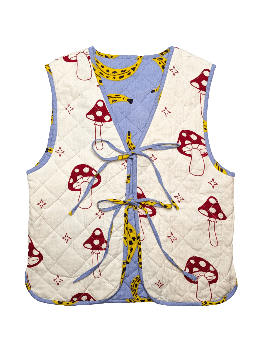 Cool Banana / Magic Mushroom reversible quilted waistcoat - Periodical Powers