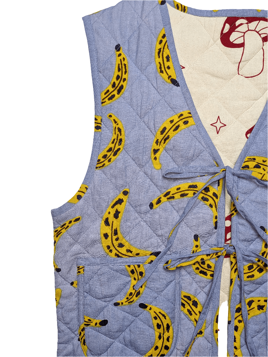 Cool Banana / Magic Mushroom reversible quilted waistcoat - Periodical Powers
