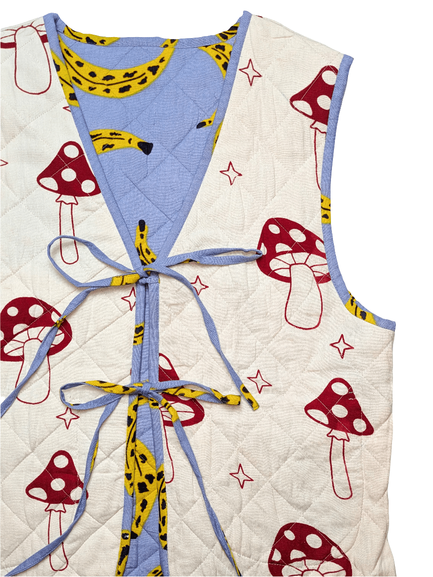 Cool Banana / Magic Mushroom reversible quilted waistcoat - Periodical Powers