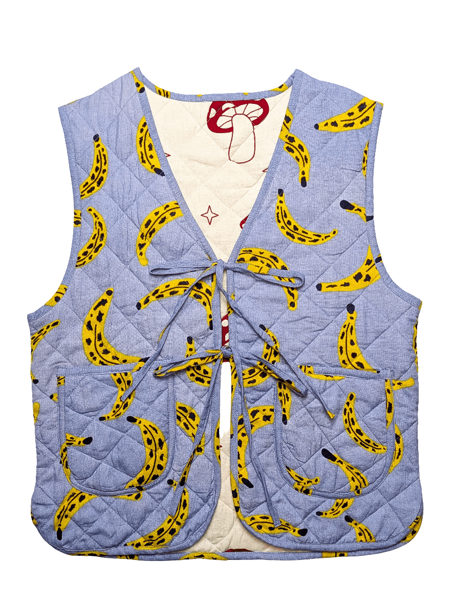 Cool Banana / Magic Mushroom reversible quilted waistcoat - Periodical Powers