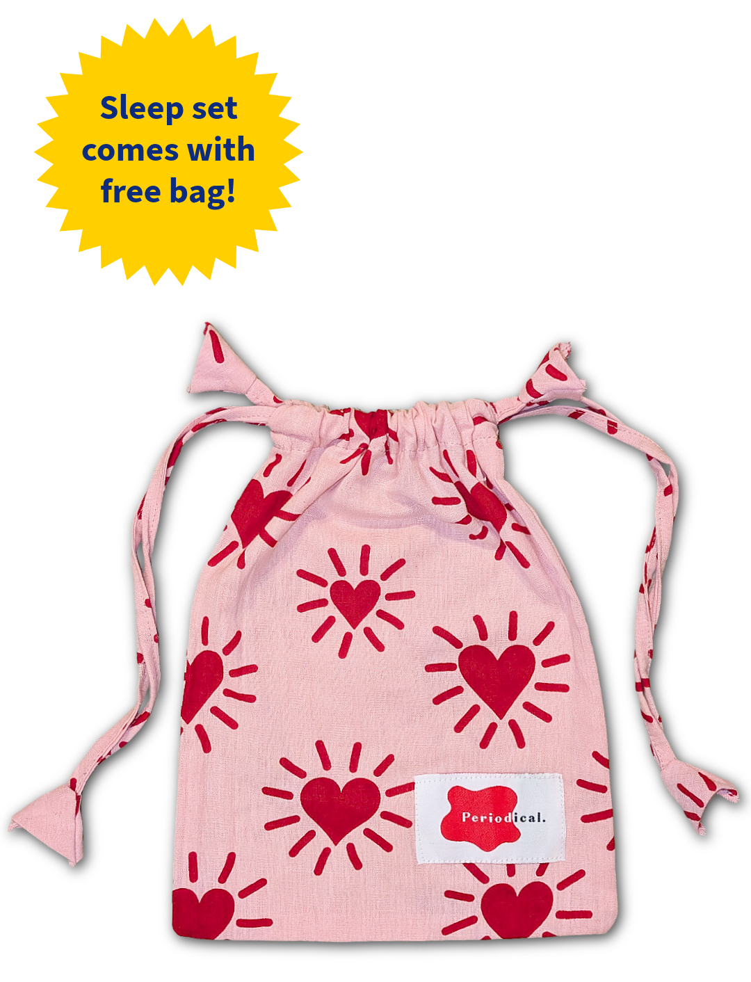 love heart print sleep set with hot water bottle cover, scrunchie and eye mask