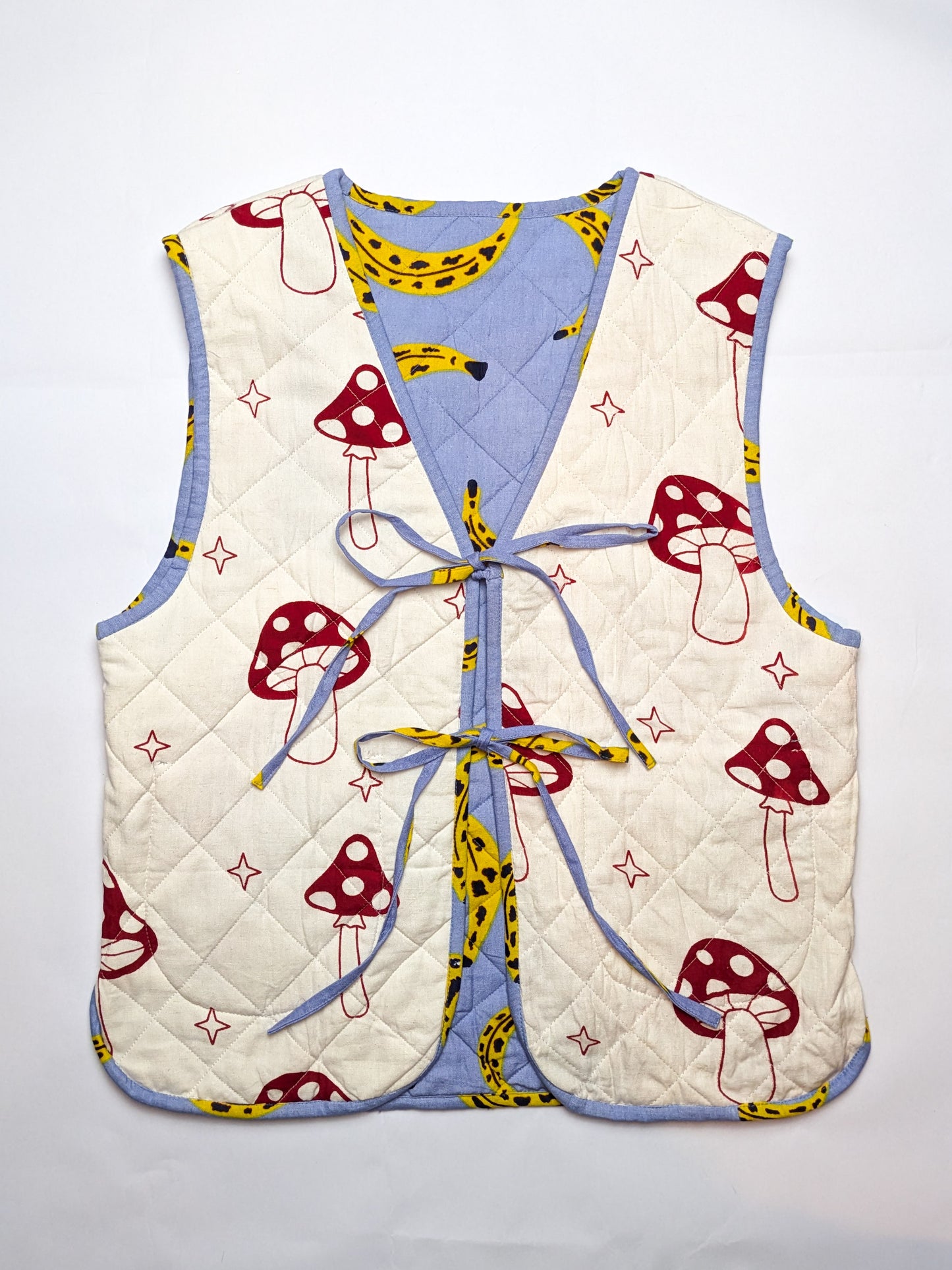 Cool Banana / Magic Mushroom reversible quilted waistcoat